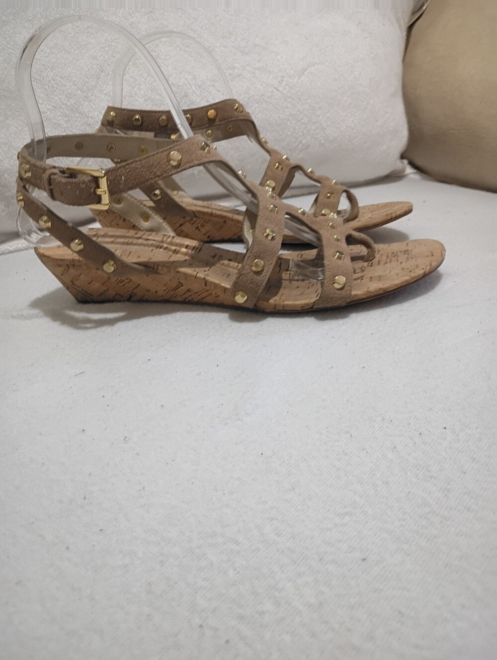 Michael Kors Brown Gladiator Wedge Sandals with Gold Studs